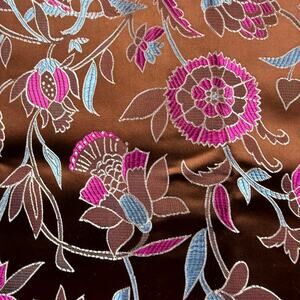 Asian inspired brown satin jacquard fabric yardage
